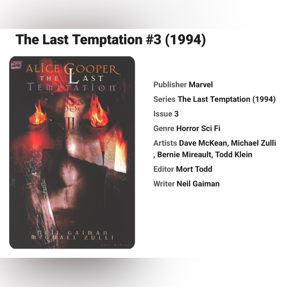 Marvel Alice Cooper The Last Temptation Comic Book #3